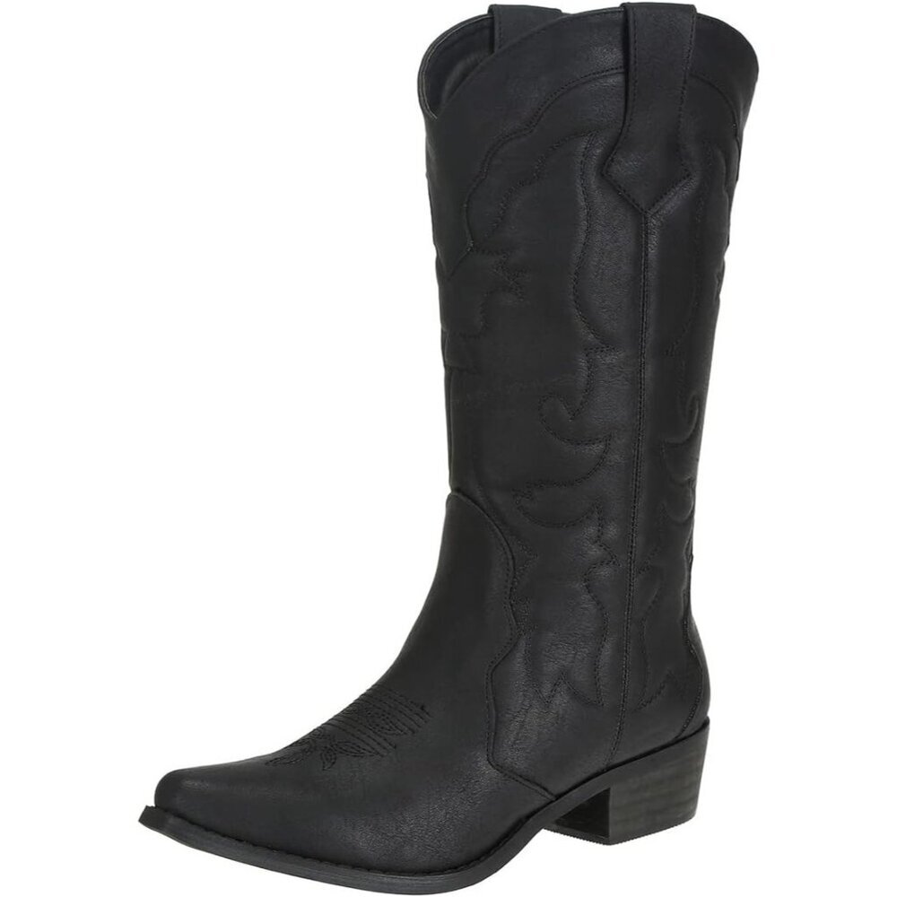 Women's Black Comfortable Cowgirl Mid Calf Stylish Classic Beautiful Boots